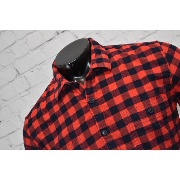 J Crew Flannel Dress Shirt Button Up Mens Size Large Red Blue Plaids Check - Picture 3 of 6